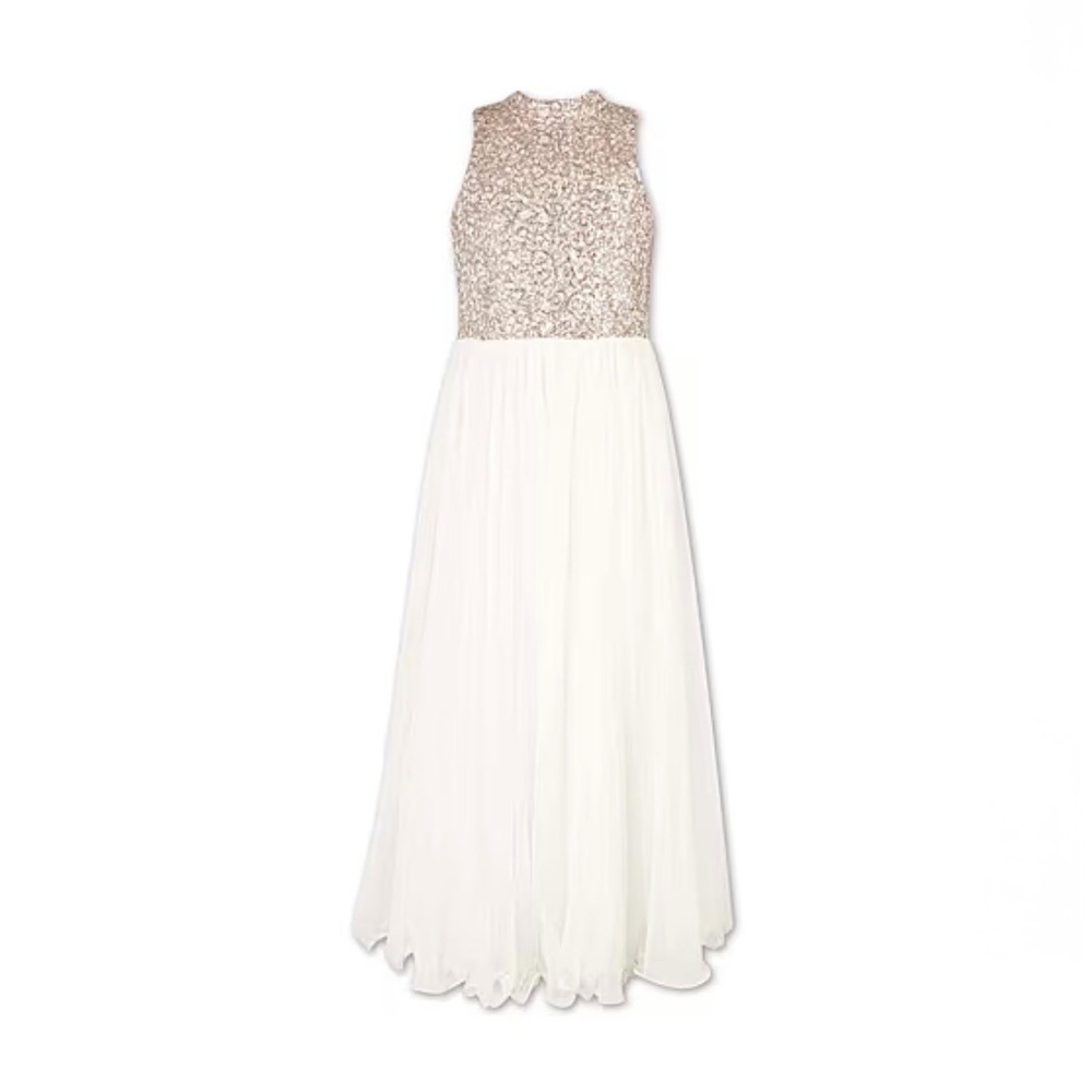 Speechless Girls Size 7 Gold Sequin White Chiffon Formal Dress Wedding Pageant